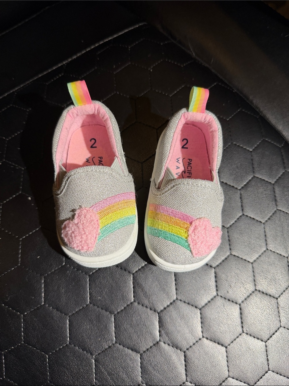Toddler Gray Slip-On Shoes with Pink Heart & Rainbow Detail